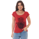 Camiseta Feminina Viscolycra Hamsá Flocada Vermelho Valentina T-shirt