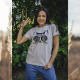 Camiseta Gato Good Vibes 100% Algodão Cinza Mescla Valentina T-shirt