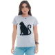 Camiseta Feminina Gato Lateral 100% Algodão Cinza T-Shirt