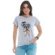 Camiseta Feminina Cachorro Laço 100% Algodão Cinza T-Shirt