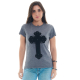 Camiseta Cruz 100% Algodão Cinza Valentina T-Shirt