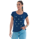 Camiseta Feminina Viscolycra Mini Olho Grego Flocada Azul Marinho Valentina T-shirt