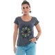 Camiseta Feminina Viscolycra Mandala Flocada Cinza Valentina T-shirt
